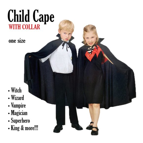 Black Cape with Collar - Children's Costume Accessory - Picture 1 of 6